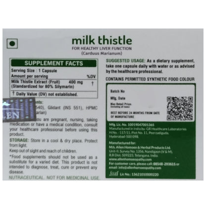 Allen Nutraceutical Milk Thistle 400mg Capsule