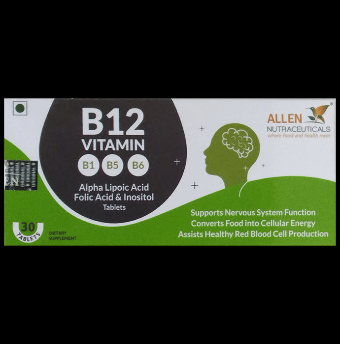 Allen Nutraceutical Vitamins B12 with ALA, Folic Aid & Inositol | For Nervous System, Energy & RBC Production | Tablet - Classic Derma