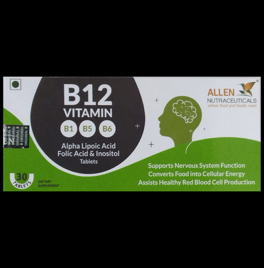 Allen Nutraceutical Vitamins B12 with ALA, Folic Aid & Inositol | For Nervous System, Energy & RBC Production | Tablet - Classic Derma