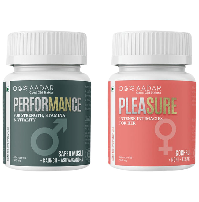 Aadar Combo Pack of Performance 500mg Capsule & Pleasure 500mg Capsule (60 Each) - Classic Derma