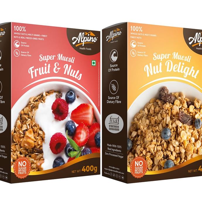 Alpino Combo Pack of Super Muesli Fruit & Nuts and Nut Delight (400gm Each) - Classic Derma
