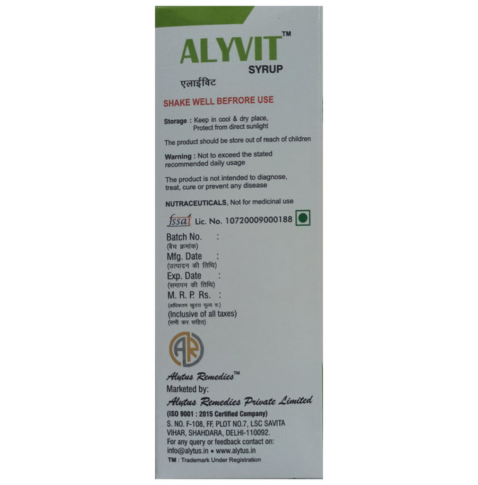 Alyvit Syrup Pineapple Sugar Free