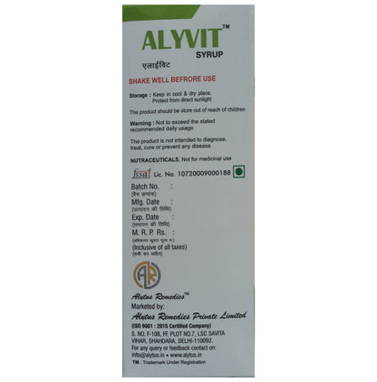 Alyvit Syrup Pineapple Sugar Free