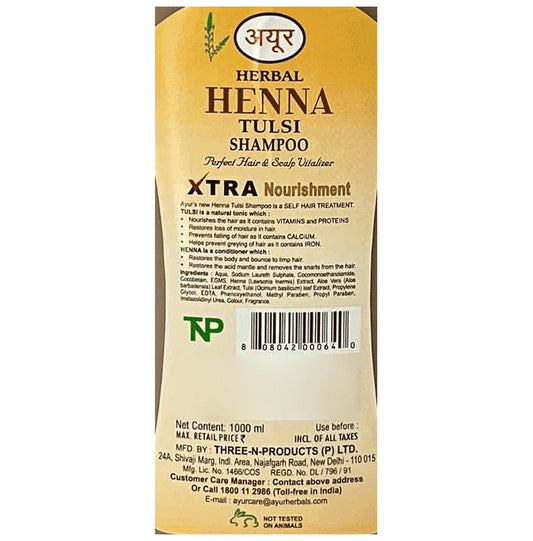 Ayur Herbal Shampoo(1000ml) Henna and Tulsi - Classic Derma