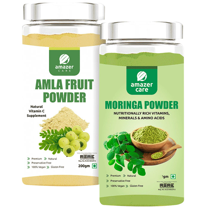 Amazer Care Combo Pack of Moringa(100gm) & Amla (200gm) Powder - Classic Derma