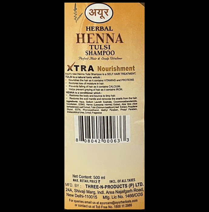 Ayur Herbal Shampoo(500ml) Henna and Tulsi - Classic Derma