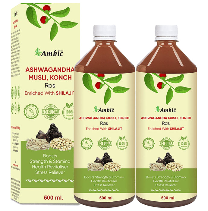 Ambic Ashwagandha Musli Konch Ras (500ml Each) - Classic Derma