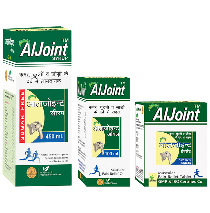Ambic Combo Pack of Aljoint Syrup 450ml, Aljoint Pain Relief Oil 100ml and Aljoint Tablet 60 - Classic Derma