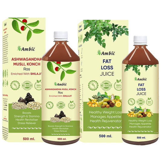 Ambic Combo Pack of Ashwagandha, Musli, Konch Ras & Fat Loss Juice 500ml - Classic Derma