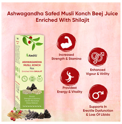 Ambic Combo Pack of Ashwagandha, Musli, Konch Ras & Fat Loss Juice 500ml