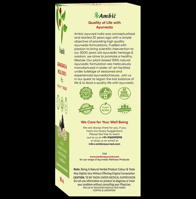 Ambic Combo Pack of Neem Karela Jamun Ras, Ashwagandha Musli and Konch Ras (500ml Each)