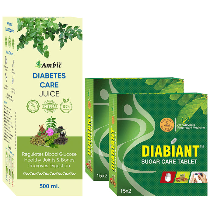 Ambic Diabetes Care Juice 500ml and Diabiant Sugar Care Tablet 30 - Classic Derma