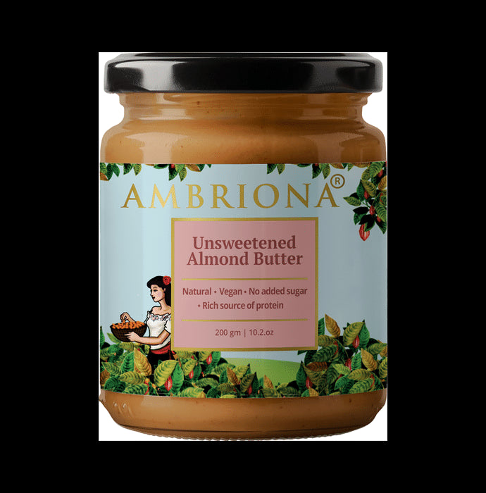 Ambriona Combo Pack of Unsweetened Almond Butter & Unsweetened Peanut Butter (200gm Each)