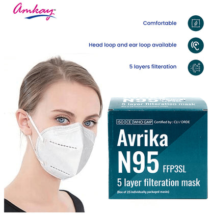 Amkay N95 FFP3SL | 5 Layered Filteration Mask-Filters Large and Small Particles | Mask Free Size