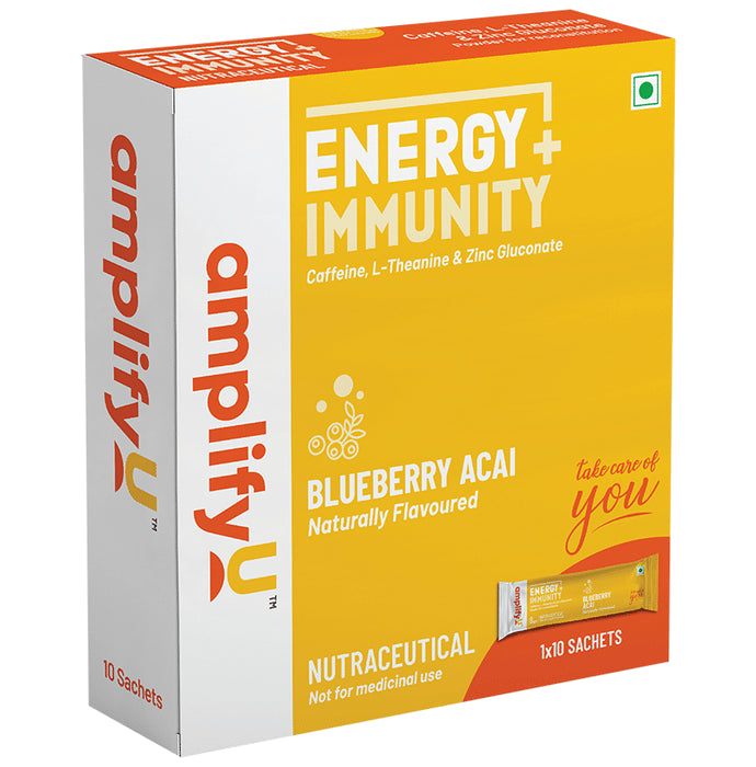 AmplifyU Energy + Immunity Powder 8gm Sachet (10 Each) with Free Sipper Blueberry Acai - Classic Derma