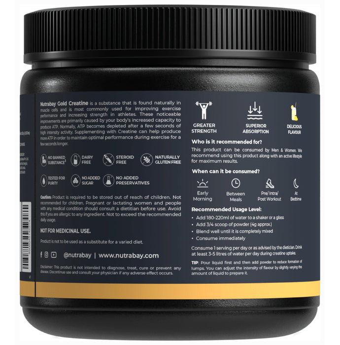Nutrabay Gold Micronized Creatine Monohydrate Powder Lemon