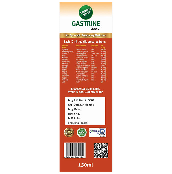 Amrith Noni Gastrine Liquid for Gastritis & Indigestion Relief | Sugar-Free
