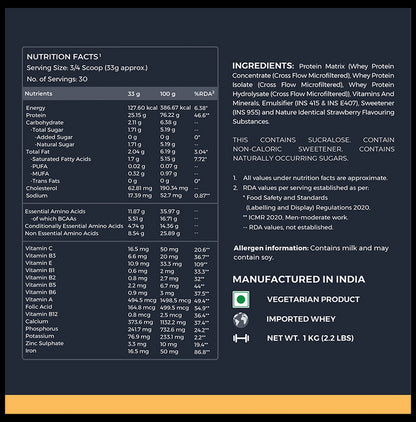 Nutrabay Gold Tri-Blend Whey Protein for Muscle Recovery & Immunity | No Added Sugar | Flavour Strawberry Milkshake