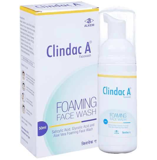 Clindac A Foaming Face Wash with Aloe Vera, Salicylic & Glycolic Acid | For Acne Prone, Dry Skin - Classic Derma