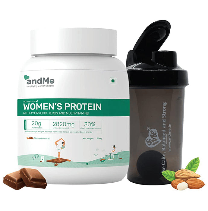 Andme Plant Based Women's Protein Powder with Shaker Free Choco Almond - Classic Derma