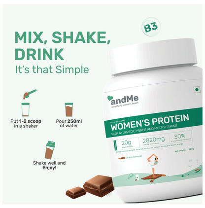 Andme Plant Based Women's Protein Powder with Shaker Free Choco Almond
