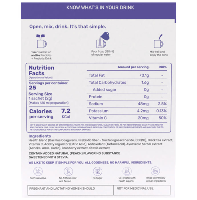 Andme Women Probiotic + Prebiotic Drink Sachet (2gm Each) Peach