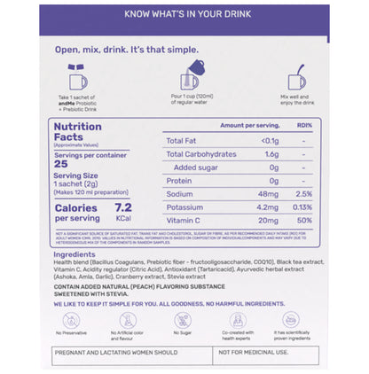 Andme Women Probiotic + Prebiotic Drink Sachet (2gm Each) Peach