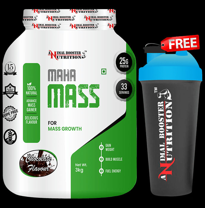 Animal Booster Nutrition Maha Mass for Mass Growth Powder Chocolate with Shaker Free - Classic Derma