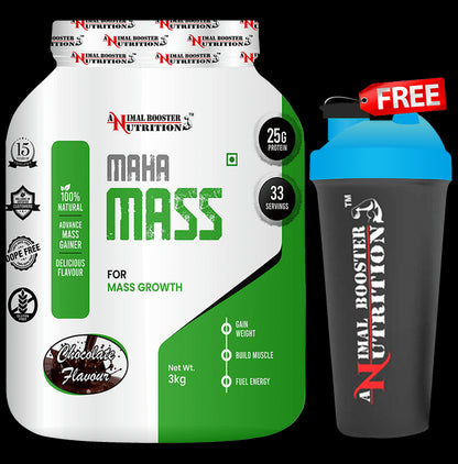 Animal Booster Nutrition Maha Mass for Mass Growth Powder Chocolate with Shaker Free - Classic Derma