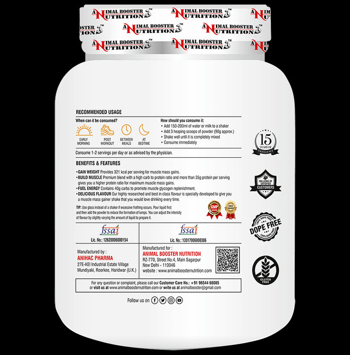 Animal Booster Nutrition Mega Mass Gold for Muscle Growth Powder Chocolate