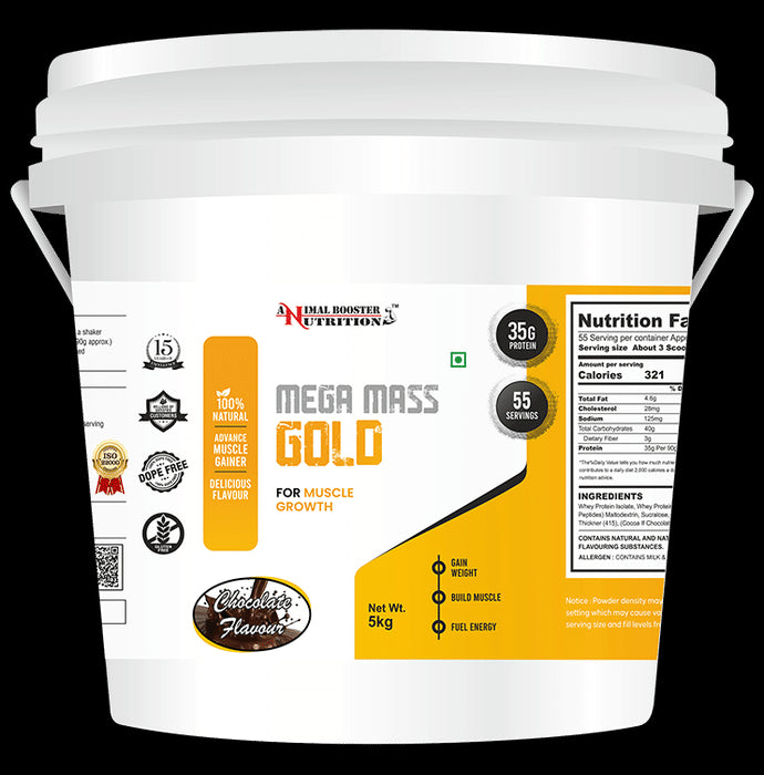 Animal Booster Nutrition Mega Mass Gold for Muscle Growth Powder Chocolate - Classic Derma