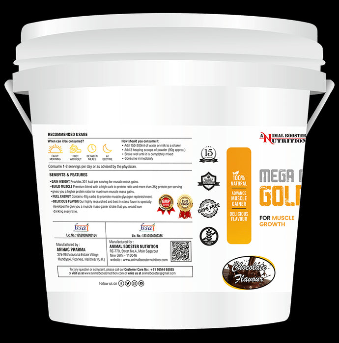 Animal Booster Nutrition Mega Mass Gold for Muscle Growth Powder Chocolate