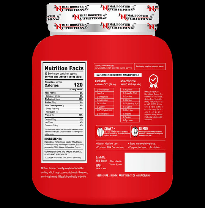 Animal Booster Nutrition Serious 100% Whey for Fast Recovery Muscle Formula Powder Chocolate