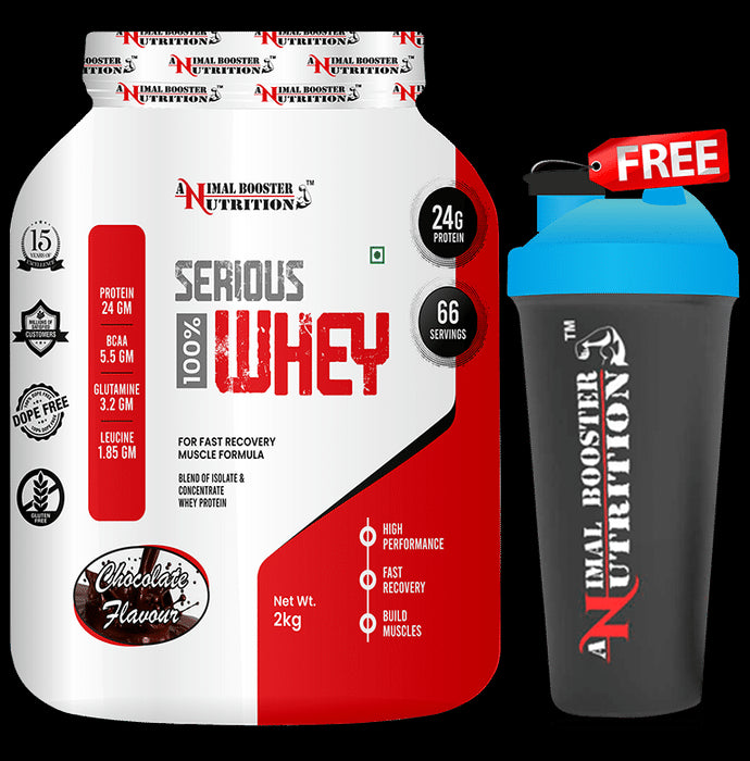 Animal Booster Nutrition Serious 100% Whey for Fast Recovery Muscle Formula Powder Chocolate with Shaker Free - Classic Derma