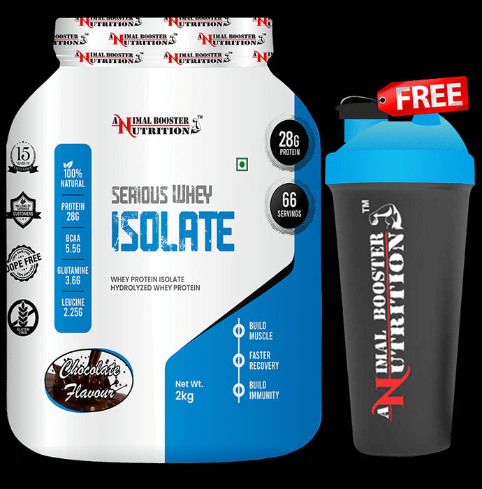 Animal Booster Nutrition Serious Whey Isolate Protein Powder Chocolate with Shaker Free - Classic Derma