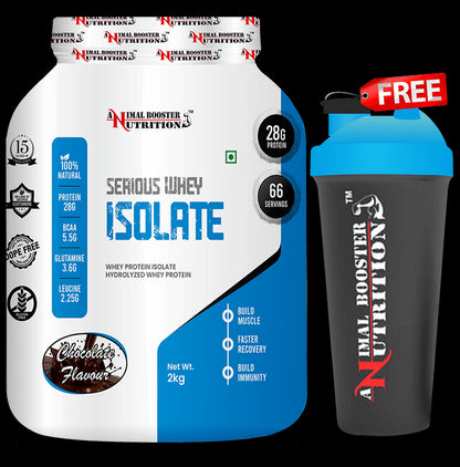 Animal Booster Nutrition Serious Whey Isolate Protein Powder Chocolate with Shaker Free - Classic Derma