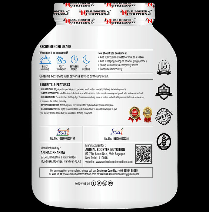 Animal Booster Nutrition Serious Whey Isolate Protein Powder Chocolate with Shaker Free