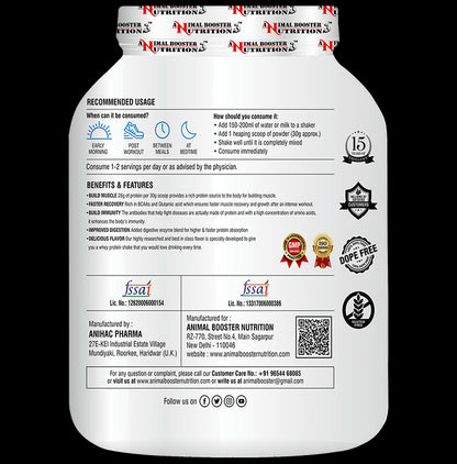 Animal Booster Nutrition Serious Whey Isolate Protein Powder Chocolate with Shaker Free