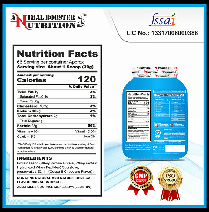 Animal Booster Nutrition Serious Whey Isolate Protein Powder Chocolate with Shaker Free