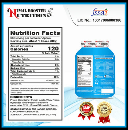 Animal Booster Nutrition Serious Whey Isolate Protein Powder Chocolate with Shaker Free