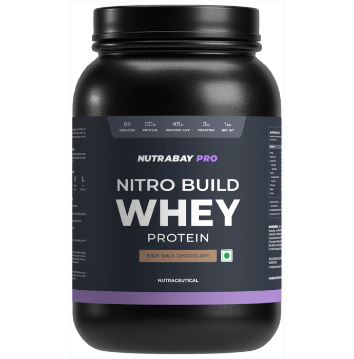 Nutrabay Pro Nitro Build Whey Protein Powder Rich Milk Chocolate - Classic Derma