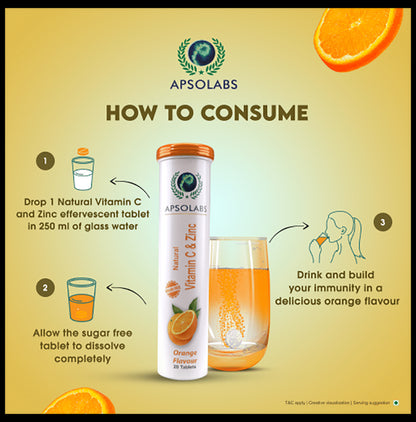 Apsolabs Natural Vitamin C & Zinc Effervescent Tablet Sugar Free Orange