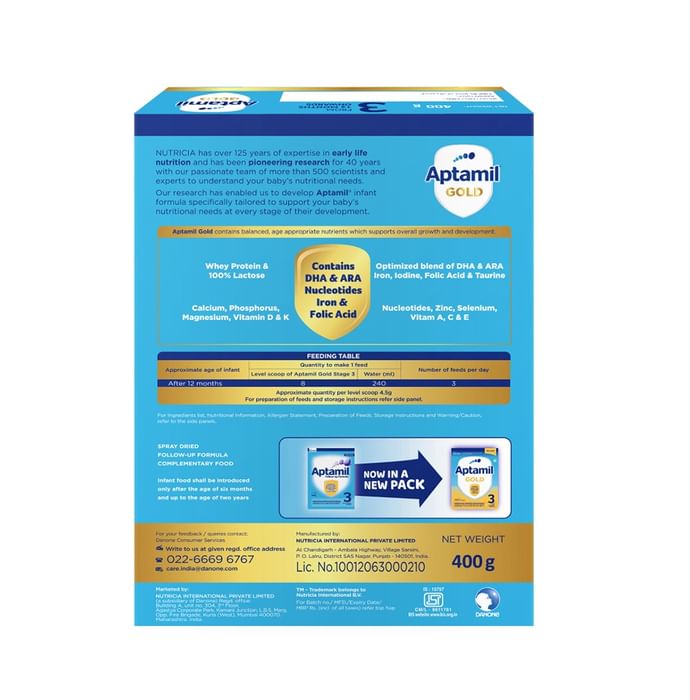 Aptamil Gold Stage 3 Follow-up Formula with DHA, ARA & Folic Acid | Powder for Babies from 12 Months Onwards