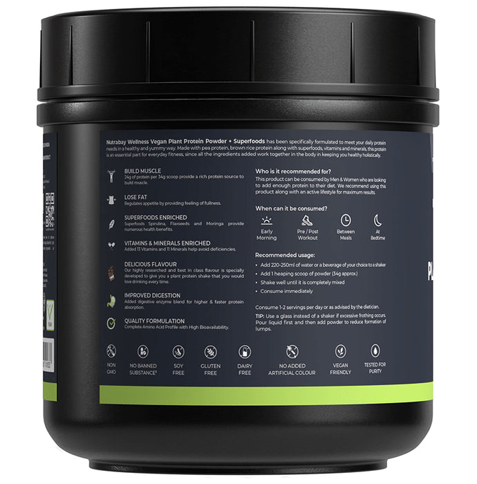 Nutrabay Wellness Vegan Plant Protein + Superfoods | For Muscles & Digestion | Flavour Rich Chocolate