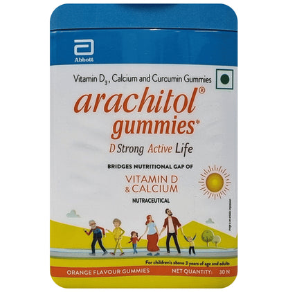 Arachitol Gummies - Vitamin D3+Calcium+Curcumin Gummies Orange Flavour - Classic Derma