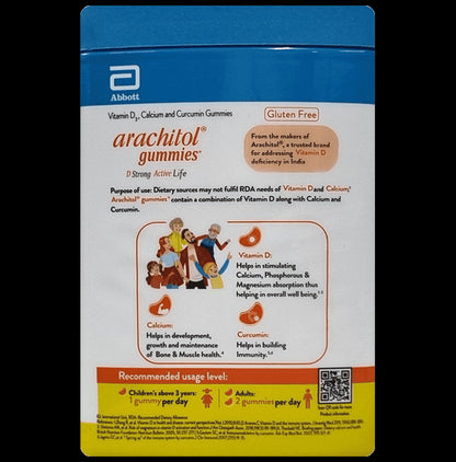 Arachitol Gummies   Vitamin D3+Calcium+Curcumin Gummies Orange Flavour