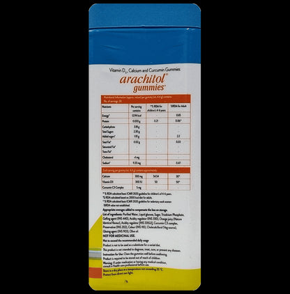 Arachitol Gummies   Vitamin D3+Calcium+Curcumin Gummies Orange Flavour