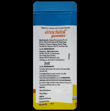 Arachitol Gummies   Vitamin D3+Calcium+Curcumin Gummies Orange Flavour