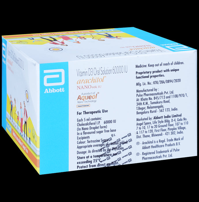 Arachitol Nano Bottle 60K IU Vitamin D3 Oral Solution (5ml each) | Bone, Joint and Muscle Care