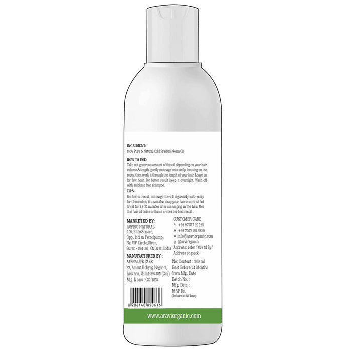 Aravi Organic Cold Pressed Neem Oil for Control Hair Fall & Dandruff, Skin Care Oil